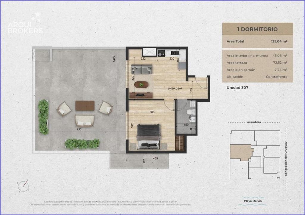 Apartamento penthouse de un dormitorio en venta en Malvín -