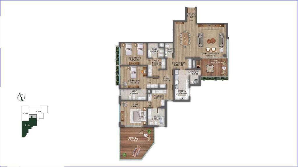 Apartamento de 3 dormitorios en venta en Carrasco - C102