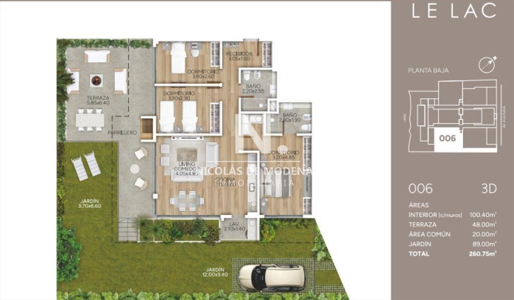 Apto en Venta de 3 Dormitorios frente al Lago, -