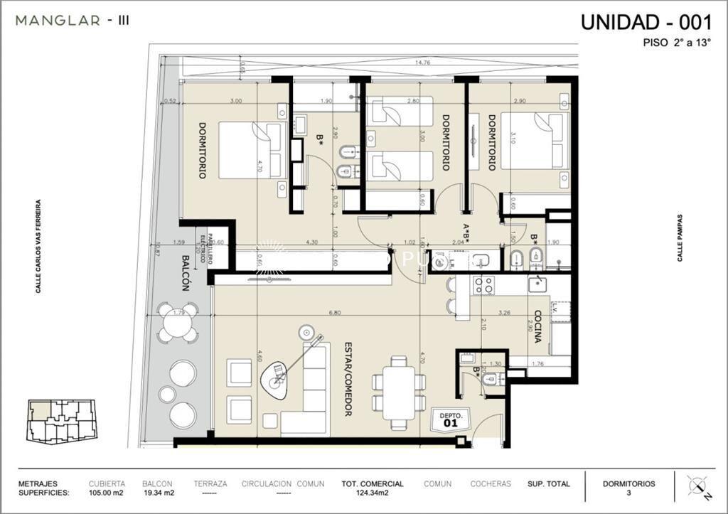 Apartamento de 3 dormitorios en Manglar Umbra