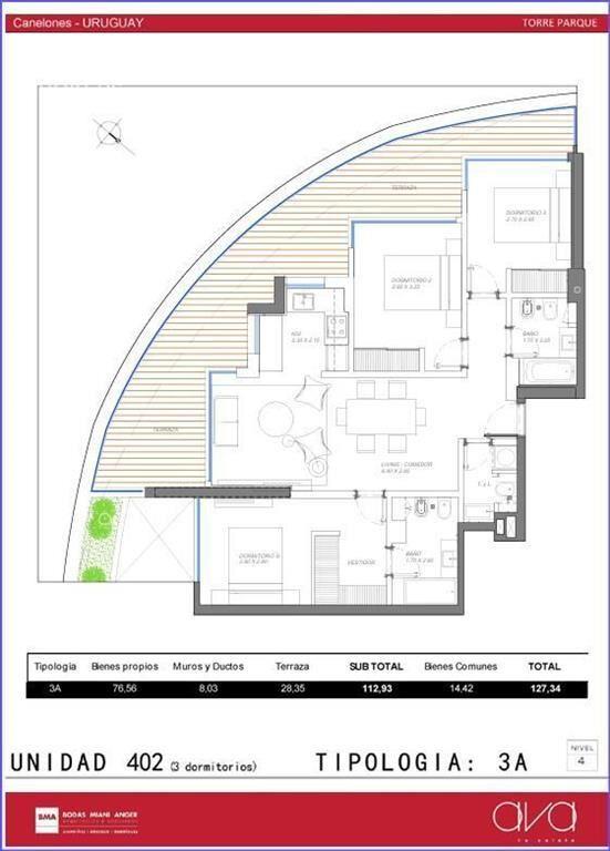 Apartamento de tres dormitorios en alquiler en Parque Roose