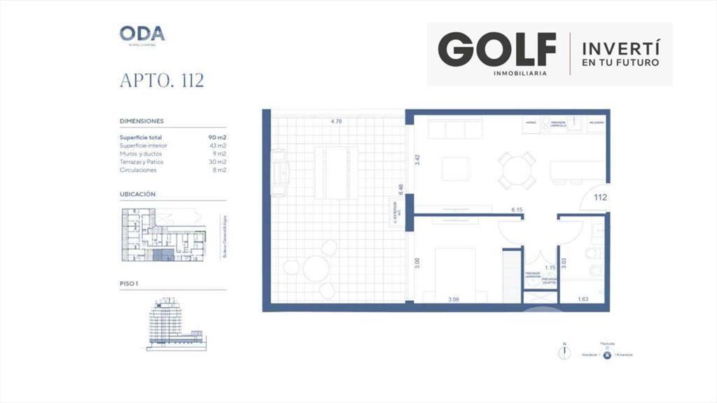 Venta Apartamento de 1 dormitorio con patio en ODA Punta Ca