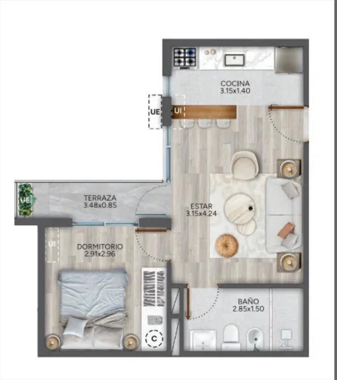 VENTA 1 DORMITORIO CORDON CON TERRAZA