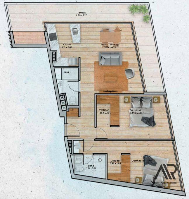 Apartamento en venta de 2 dormitorio en Pocitos Nuevo co...
