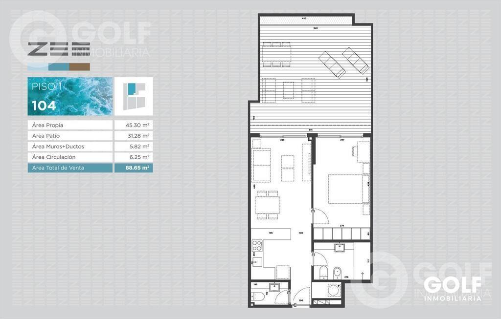 Venta de apartamento de 1 dormitorio con terraza en rambla
