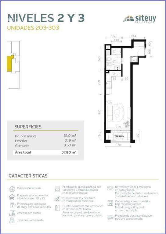 Apartamento monoambiente en venta en Cordón Sur - 303