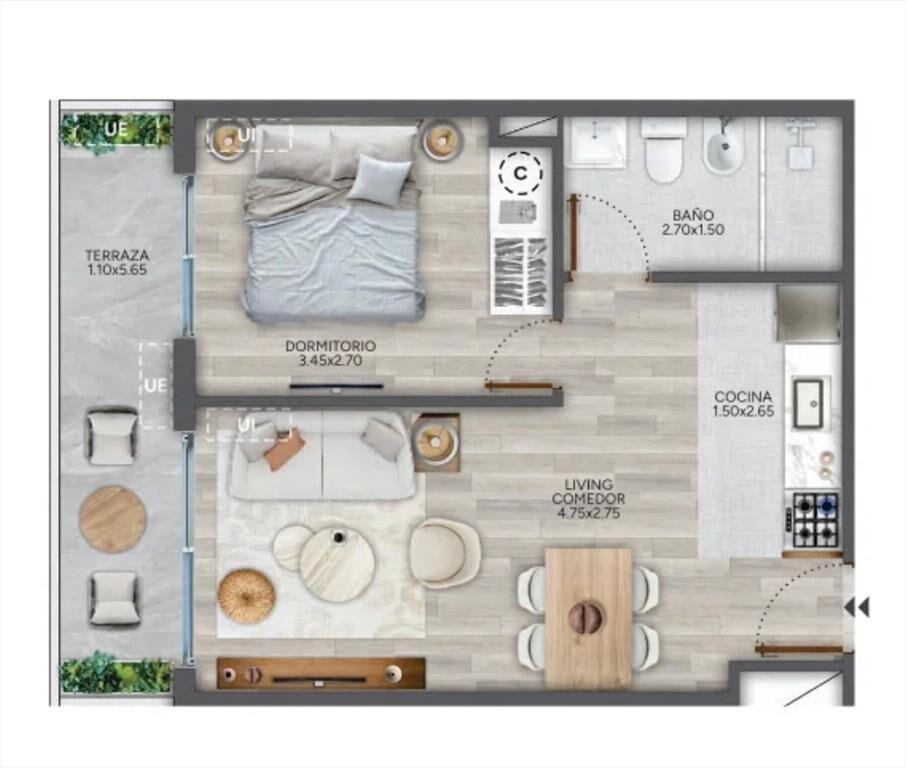 VENTA 1 DORMITORIO CORDON CON TERRAZA
