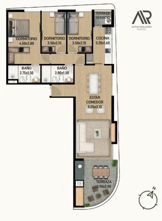 APARTAMENTO DE 3 DORMITORIOS, CON TERRAZA AL FRENTE. RAM...