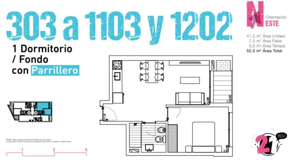 Venta de apartamento 1 dormitorio, YES 21! Parque Rodó