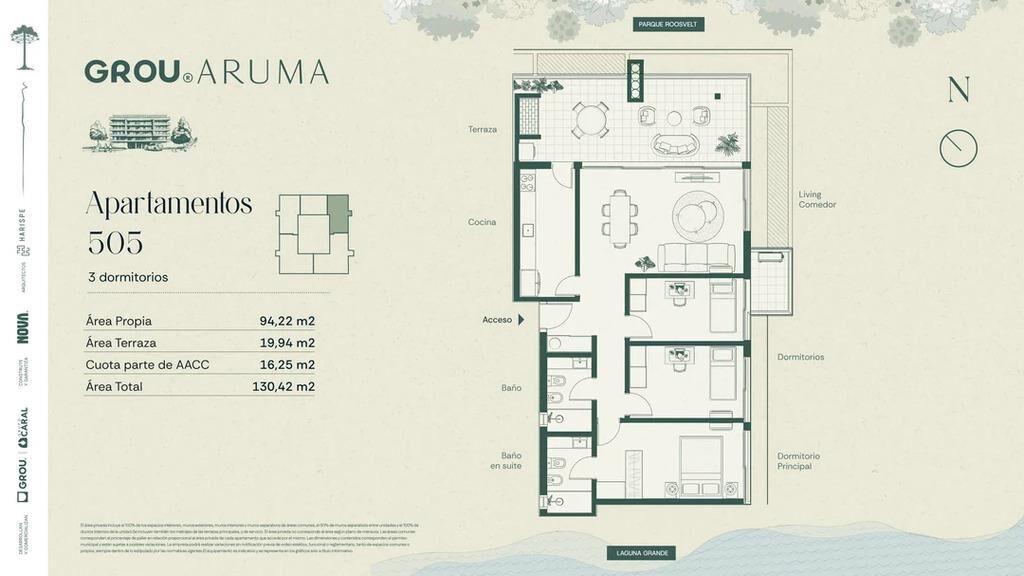 Venta de apartamento de 3 dormitorios en Grou Aruma, Parque