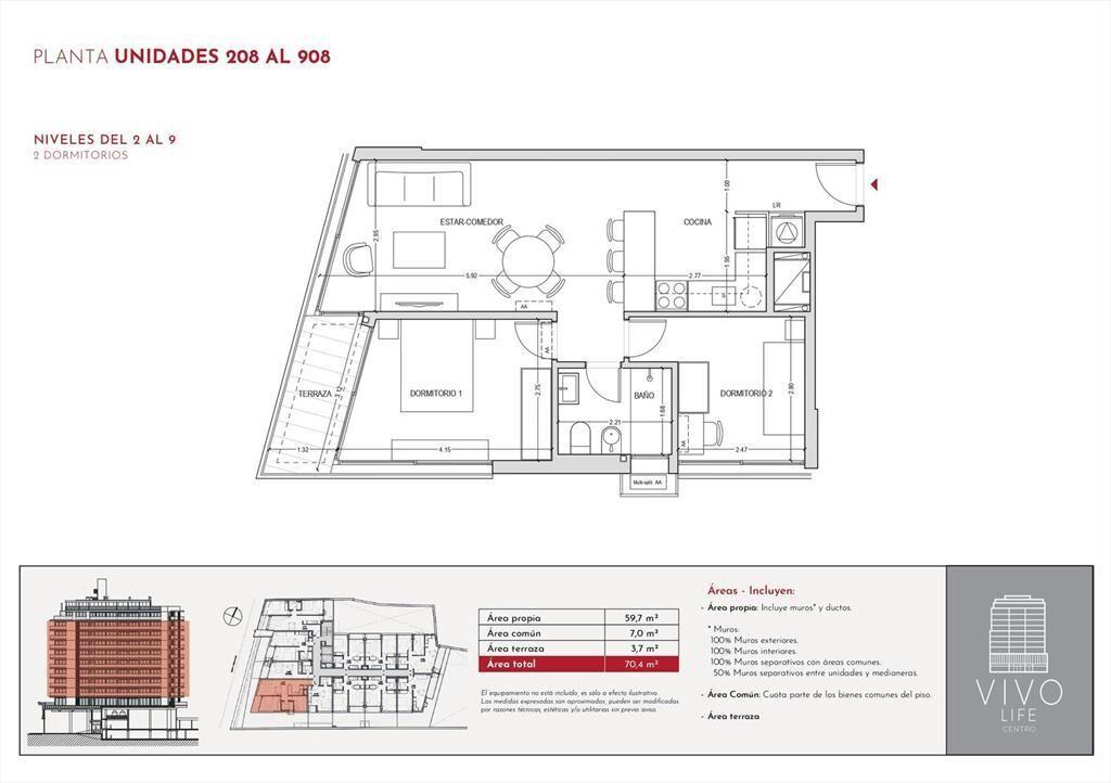 Venta Apartamento 2 Dormitorio en Centro