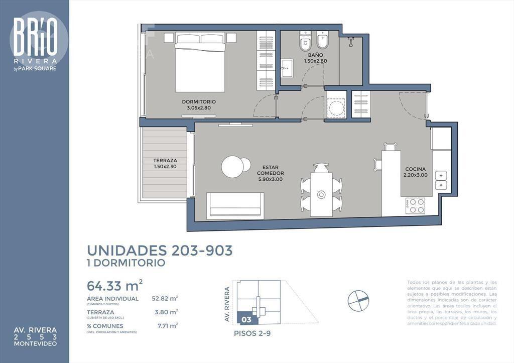 Venta de apartamento de 2 dormitorios con terraza en Pocito