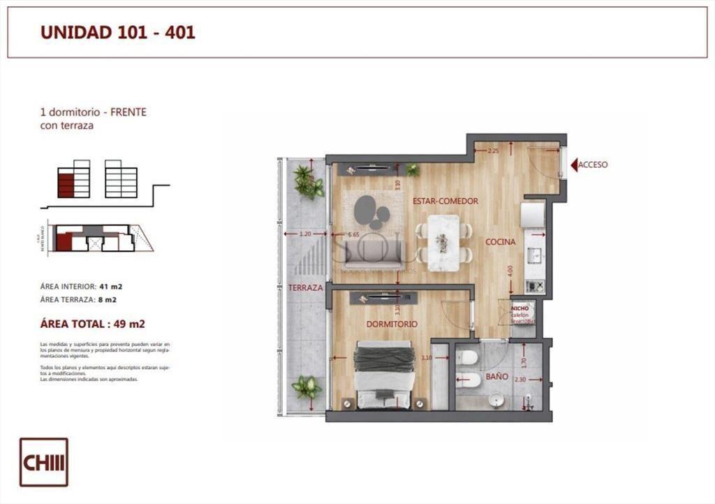 Venta Apartamento 2 dormitorios con terraza en Pocitos