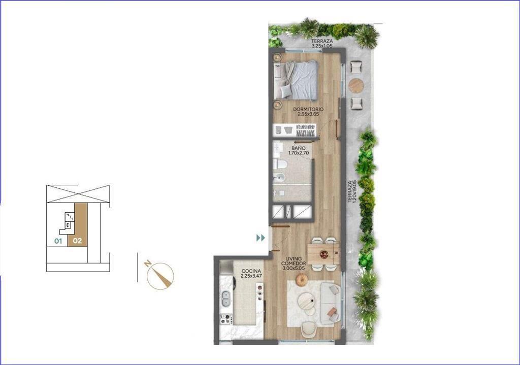 Apartamento penthouse de un dormitorio en alquiler en Punta