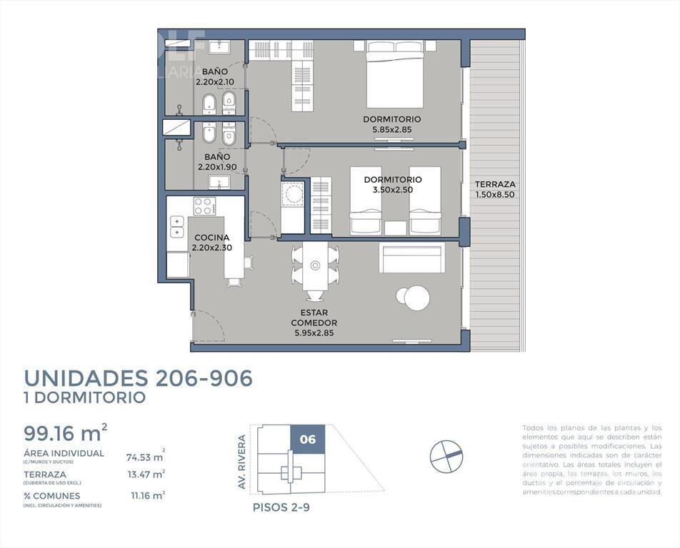 Venta de apartamento de 2 dormitorios en Pocitos