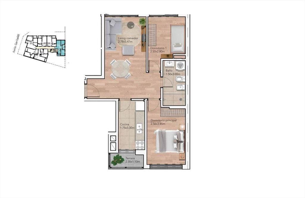 Apartamento de 2 dormitorios en venta con renta en Tres Cru