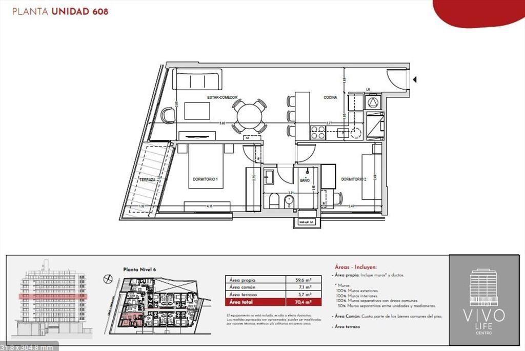 Venta apartamento 2 dormitorios Vivo Life Centro