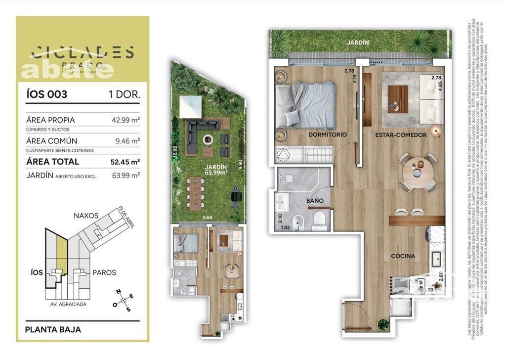 Apartamento 1 dormitorio con gran jardín de uso exclusivo a
