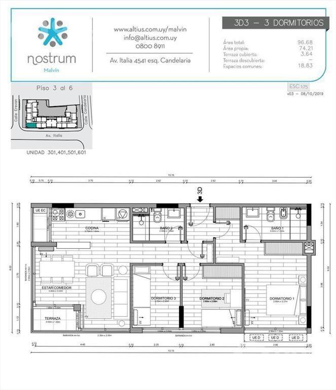 Vendo apartamento de 3 dormitorios en Malvin