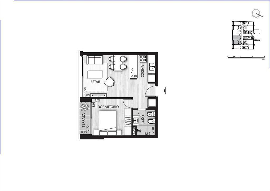 Apartamento de un dormitorio en venta en Cordón - 1002