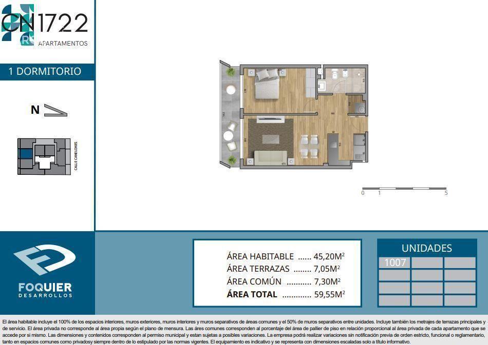 Apartamento de un dormitorio en venta en Cordón - 1007