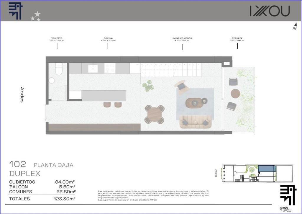 Apartamento dúplex de un dormitorio en venta en Barrio Sur