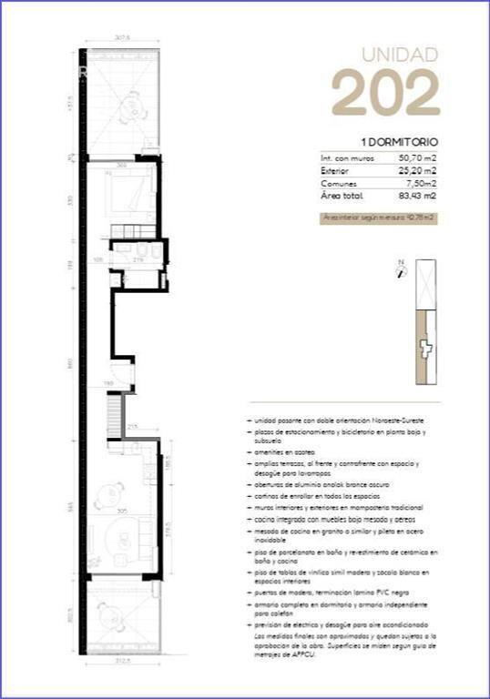 Apartamento de un dormitorio con patio en venta en Cordón S