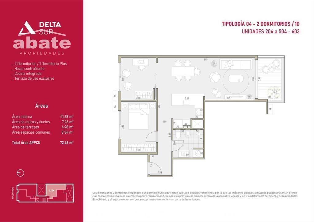 Venta apartamento dos dormitorios en Barrio Sur con terraza