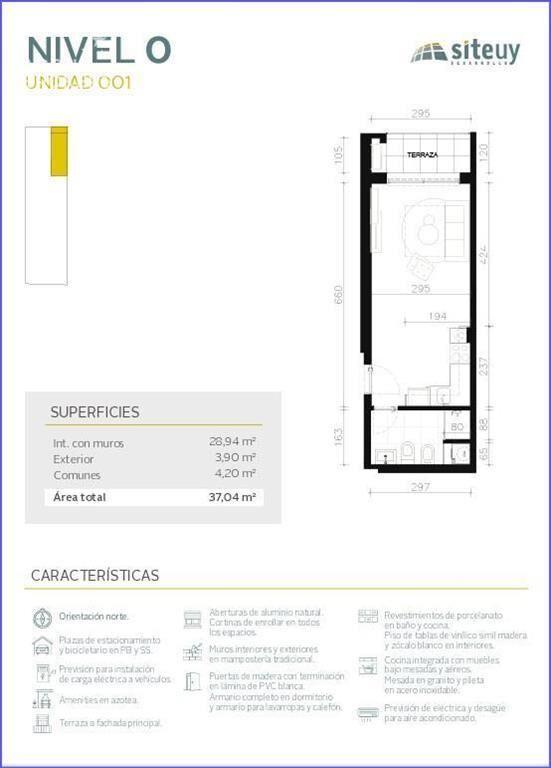 Apartamento monoambiente en venta en Cordón Sur - 001