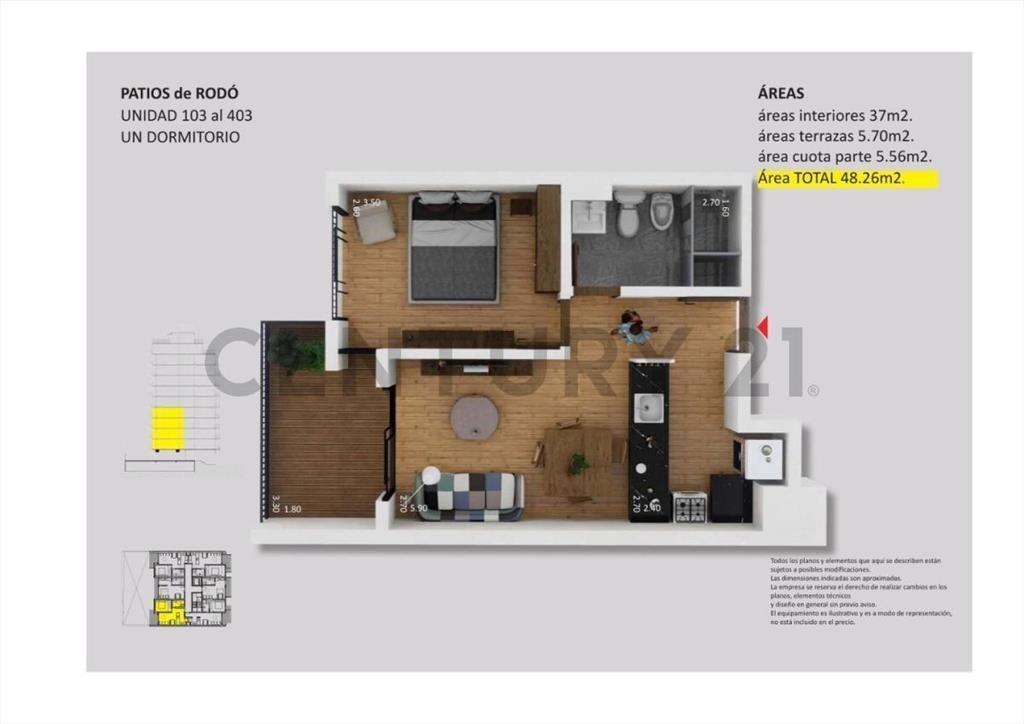 Apartamento 1 dormitorio con cochera incluida, Cordón exc...