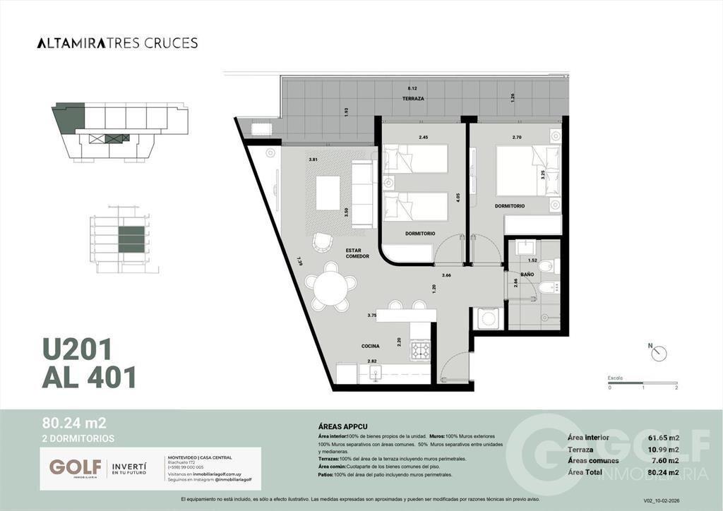 Venta de apartamento de 2 dormitorios en Tres Cruces