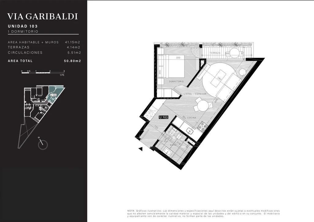 Venta de apartamento de 1 dormitorio en Vía Garibaldi, La Bl