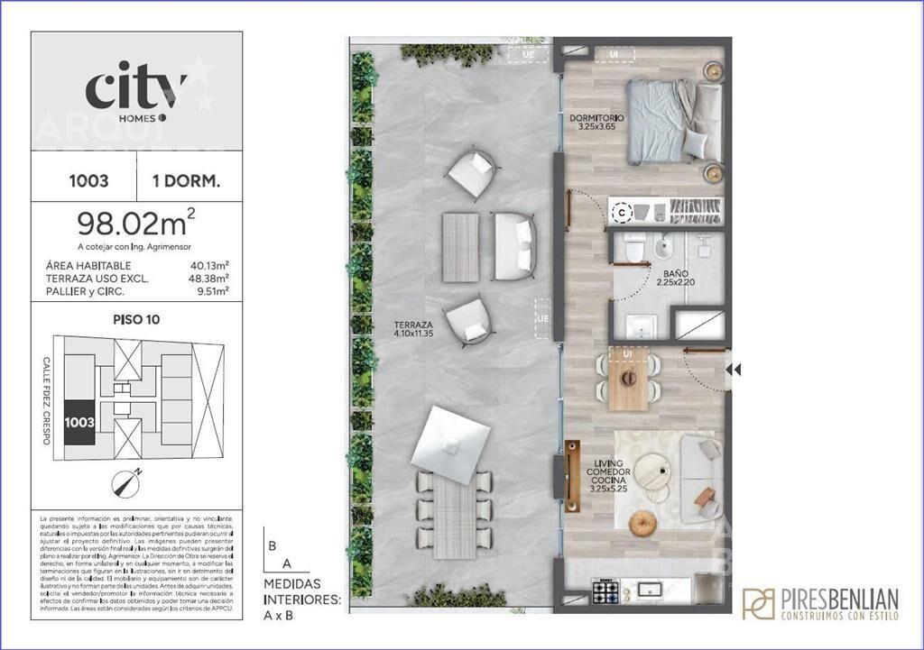 Apartamento penthouse de un dormitorio en venta en Cordón -