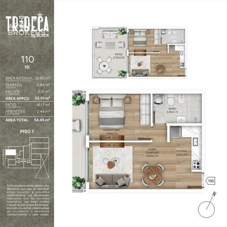 Apartamento de un dormitorio con patio en venta en Cordón S