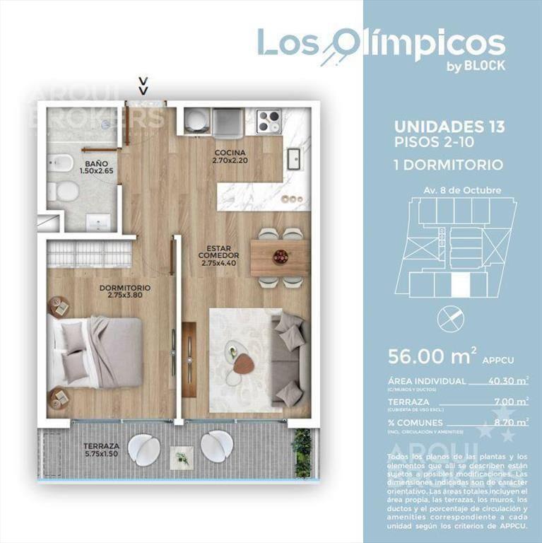 Venta apartamento un dormitorio en La Blanqueada - 613