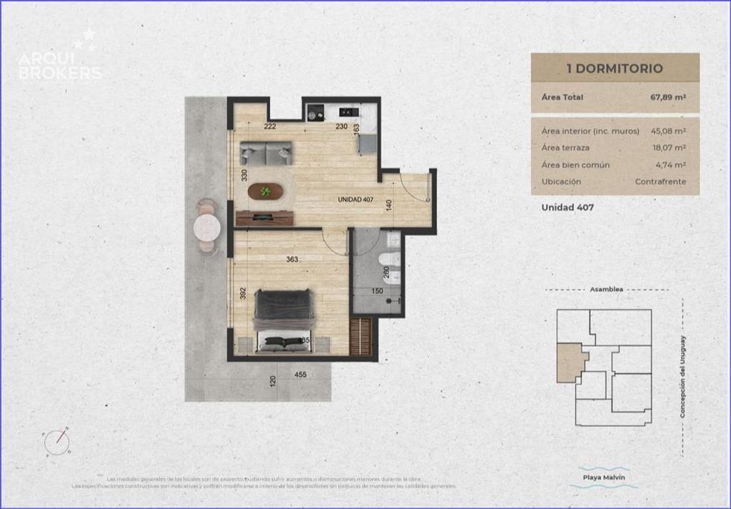 Apartamento penthouse de un dormitorio en venta en Malvín -