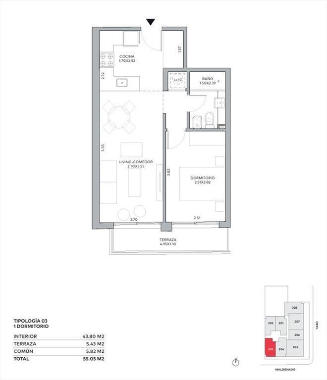 Venta apartamento cordon un dormitorio con terraza