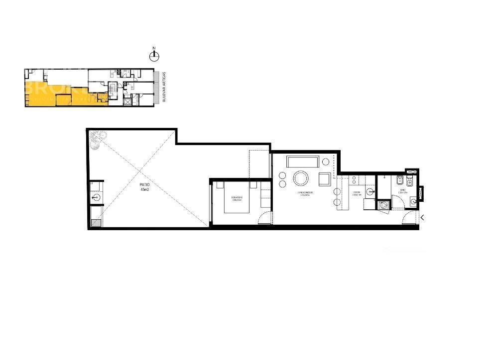 Apartamento de un dormitorio en venta en Tres Cruces - 103