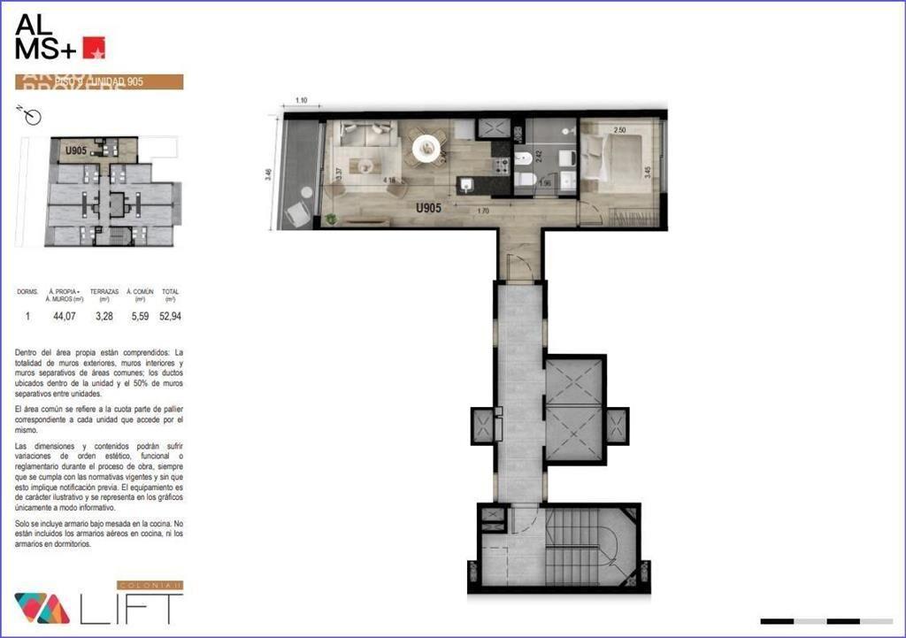 Apartamento de un dormitorio en venta en Cordón - u905