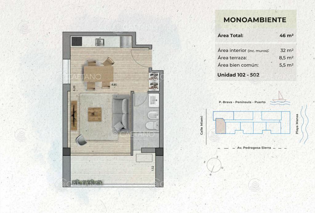 Venta apartamento monoambiente - Playa Mansa -