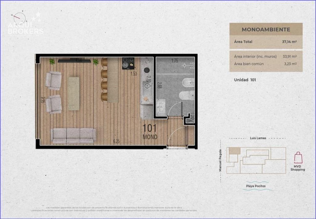 Apartamento monoambiente en venta en Pocitos - 101