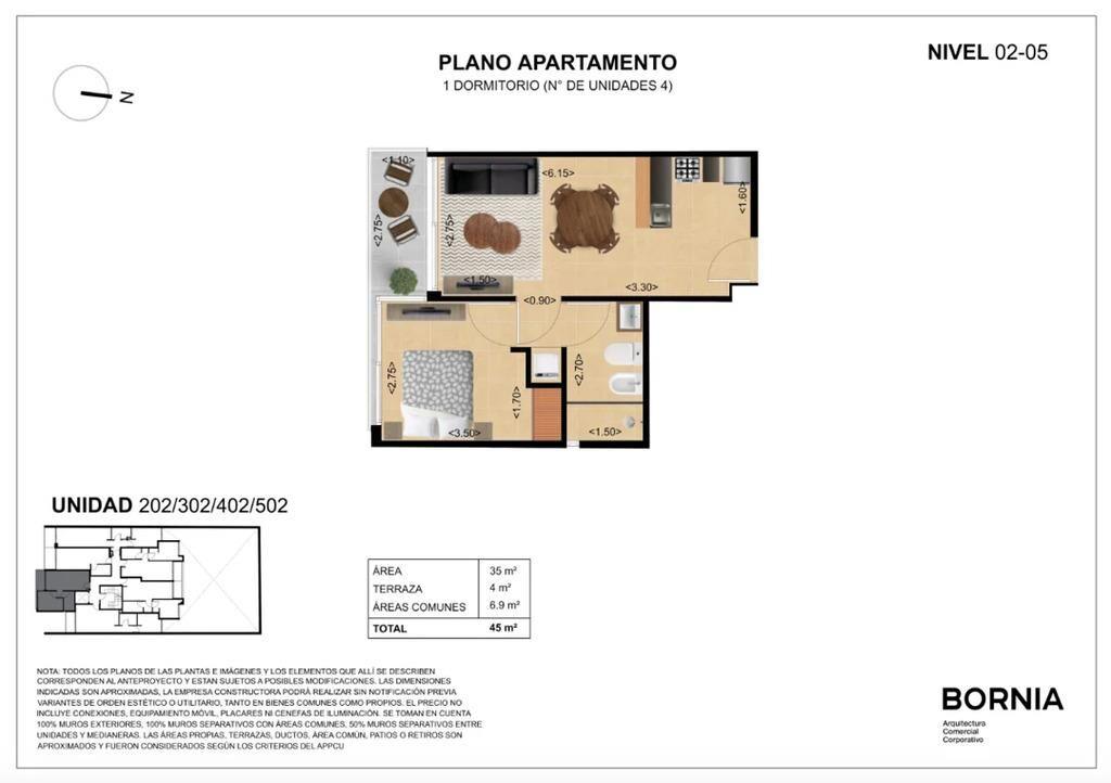 Venta de apartamento de 1 dormitorio al frente en Genaro Mal