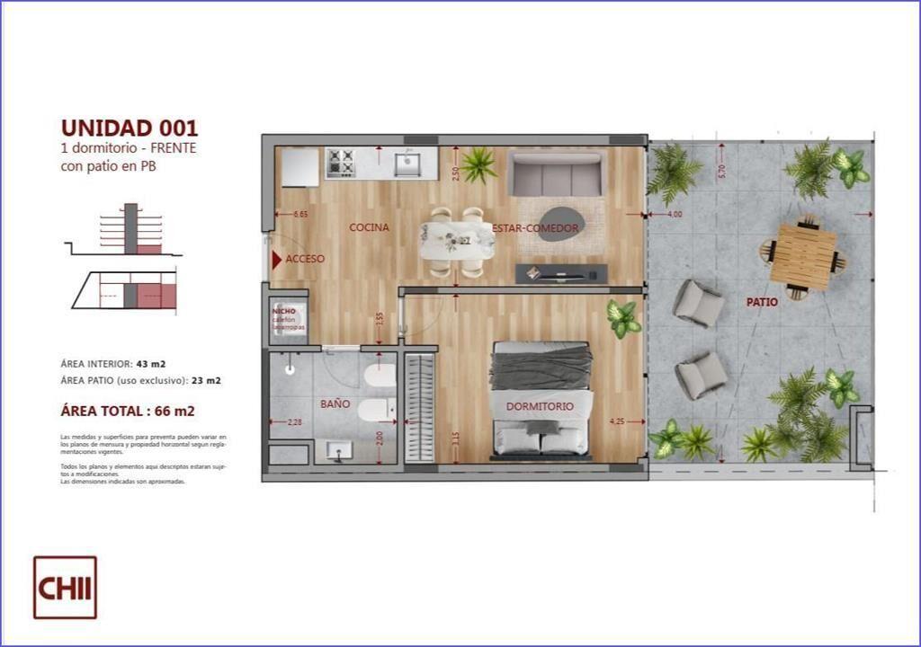 Apartamento de un dormitorio en venta en Pocitos