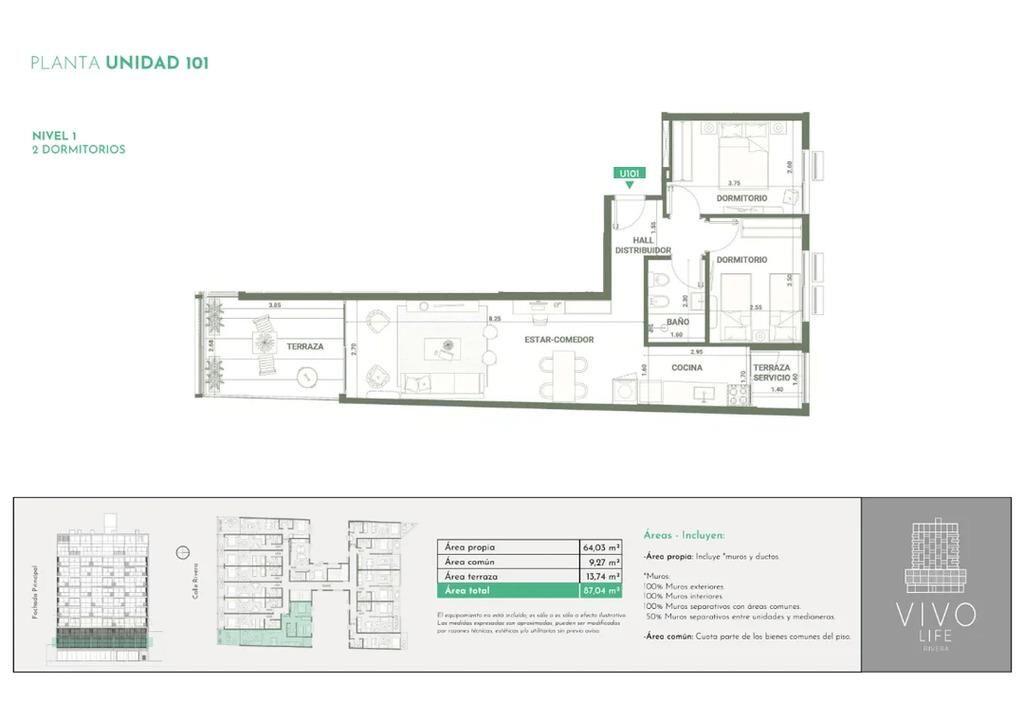 Venta de apartamento de 2 dormitorios en Vivo Life Rivera, C