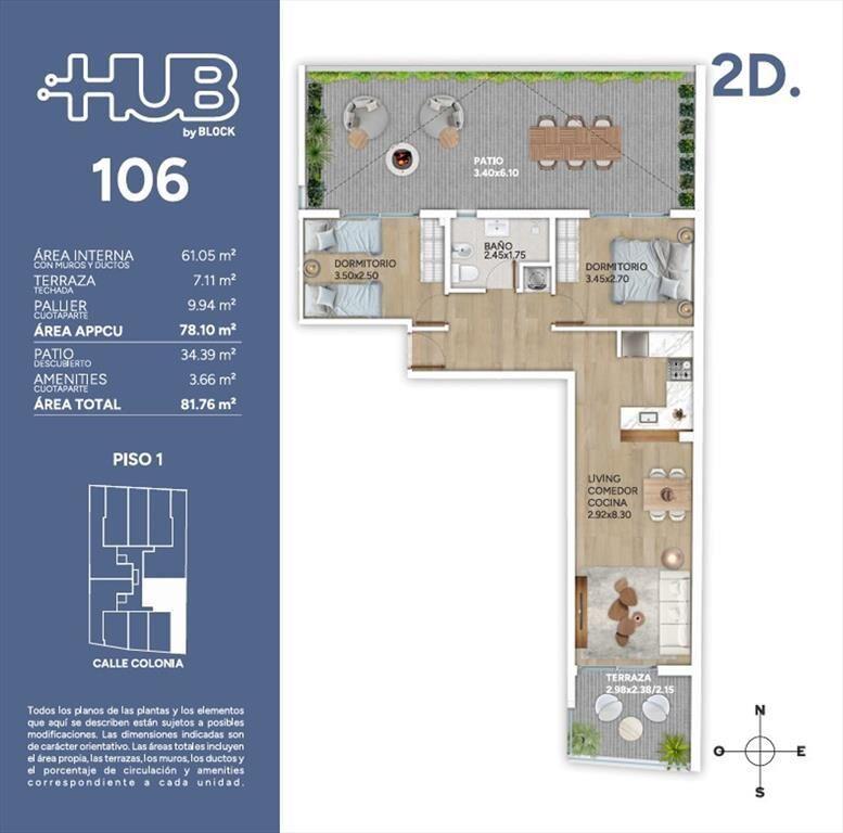 Patio 2 dorm en hUB Cordon con Amenities 2027