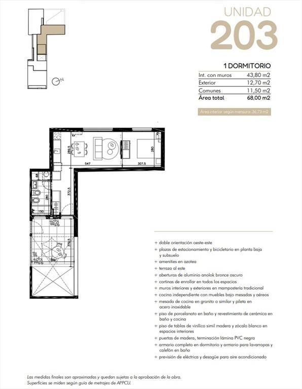 VENTA APARTAMENTO 1 DORMITORIO CON TERRAZA CORDÓN
