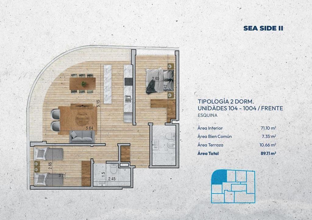 Venta Apartamento 2 Dormitorios en Pocitos Nuevo