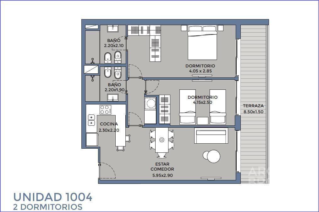 Apartamento de dos dormitorios en venta en Pocitos - 1004