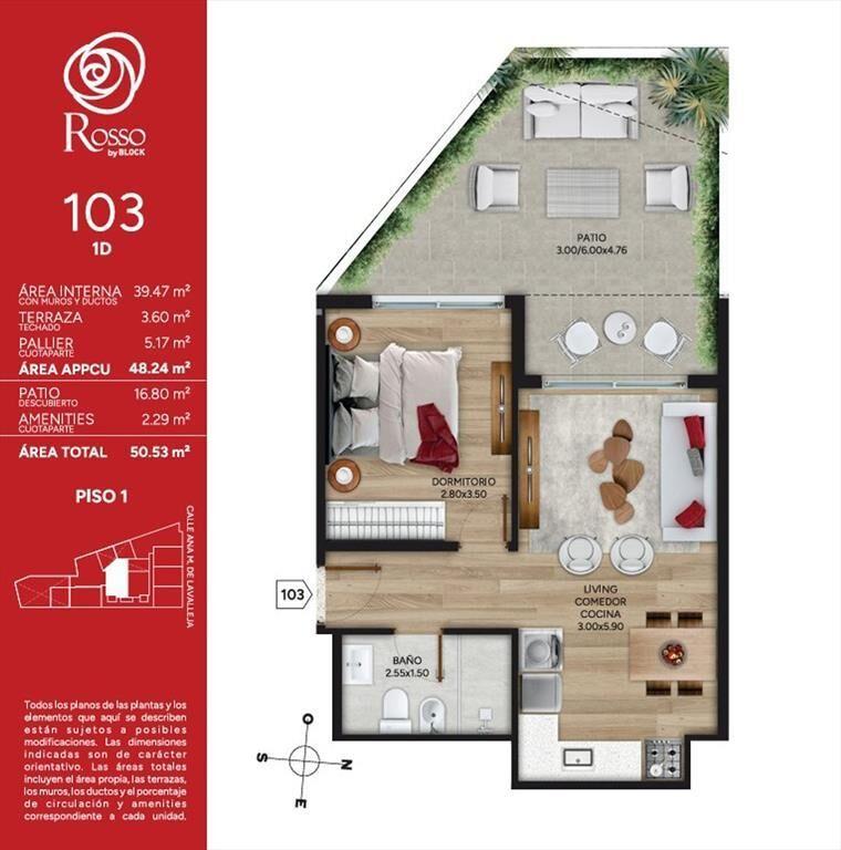 Venta Apartamento 1 Dorm Con Patio Rosso Marzo2028