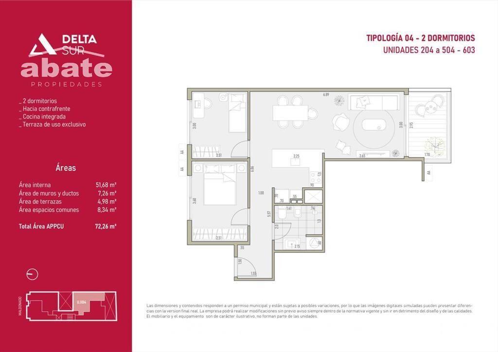 Venta apartamento dos dormitorios en Barrio Sur con terraza